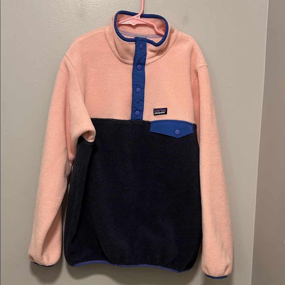 Patagonia Pink and Navy Fleece Synchilla Pullover Size L